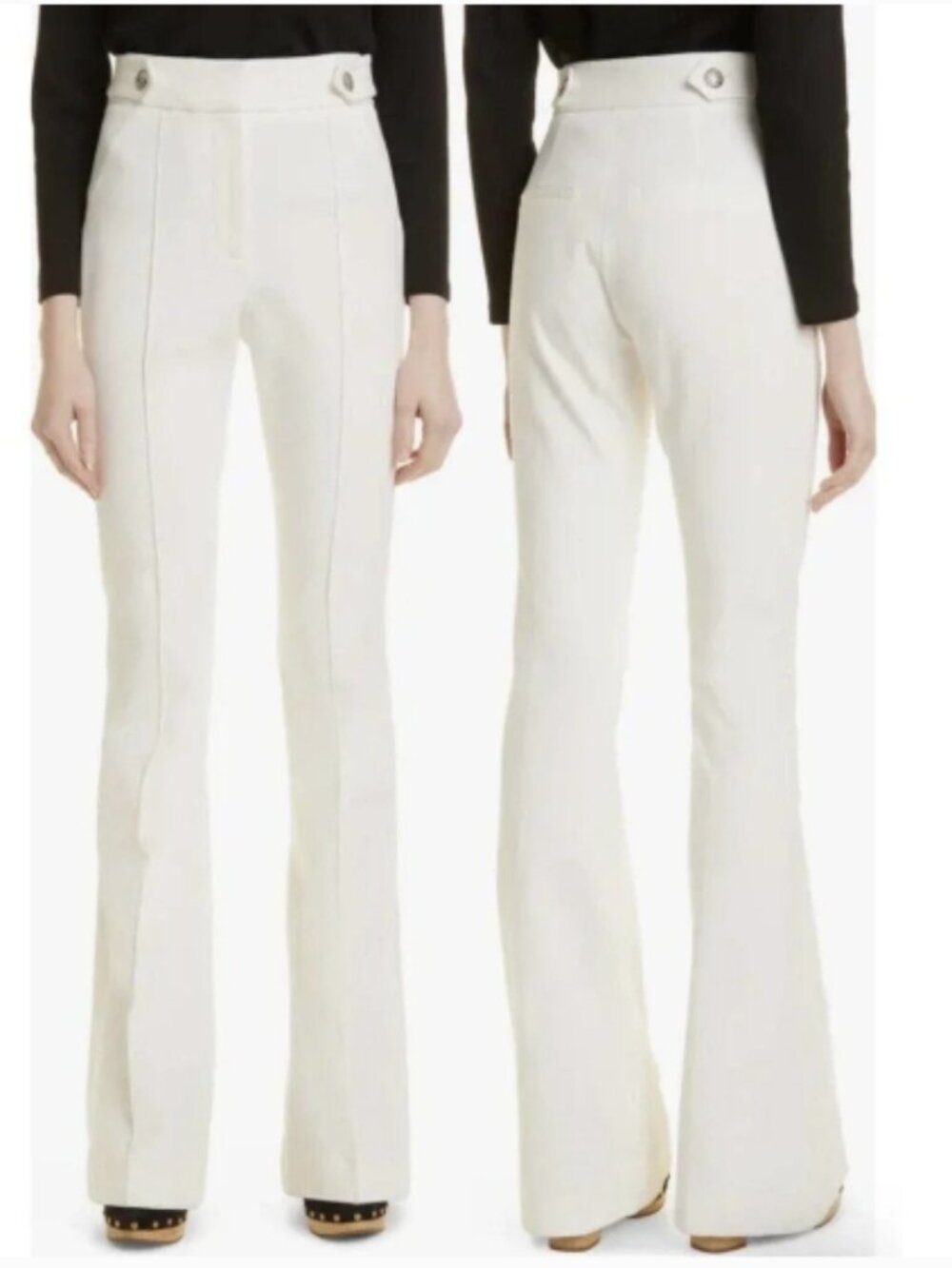 Veronica Beard Cream High-Waist Flare Pants